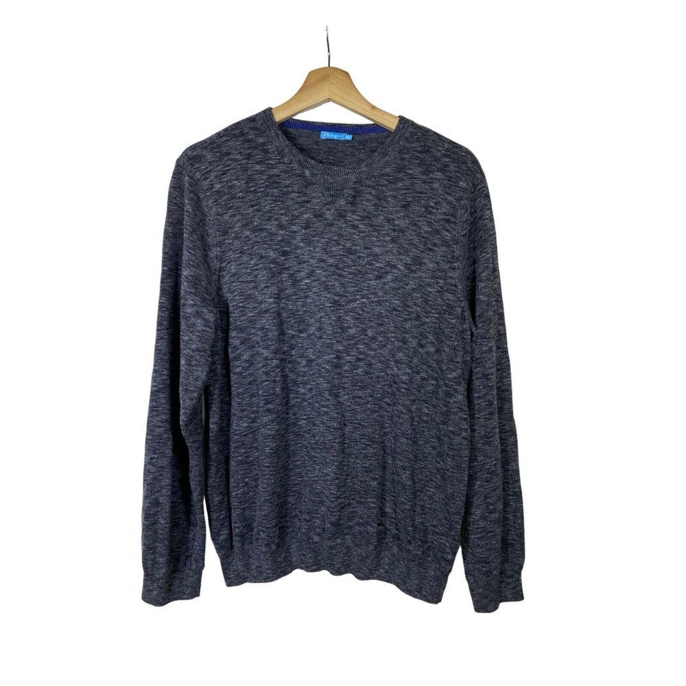 J McLaughlin Sweater Men XL Crew Neck Pullover Heathered Gray 100% Cotton Preppy